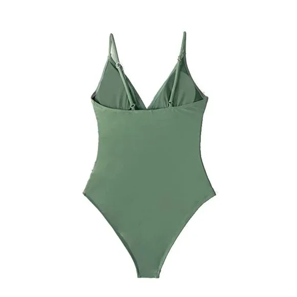 NEW Green Women's One Piece Swimsuit Tummy Control V Neck Bathing Suit sz M - Picture 5 of 10